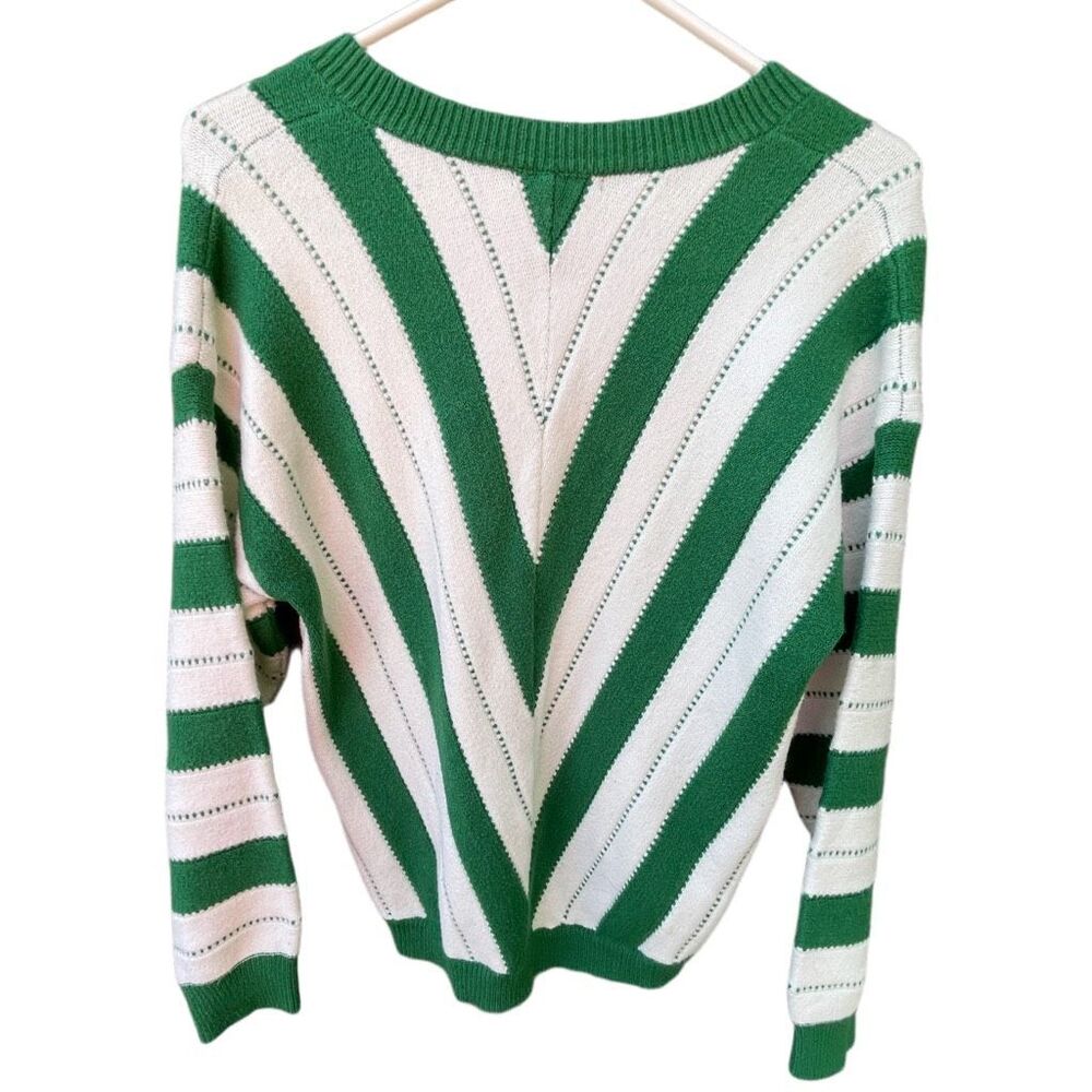Pretty Garden size S green and white V neck sweater - Picture 3 of 5